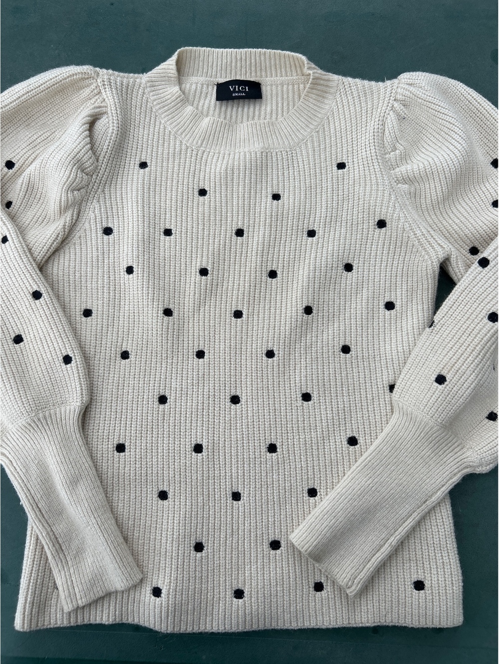 VICI Small Cream Sweater with Black Polka Dots